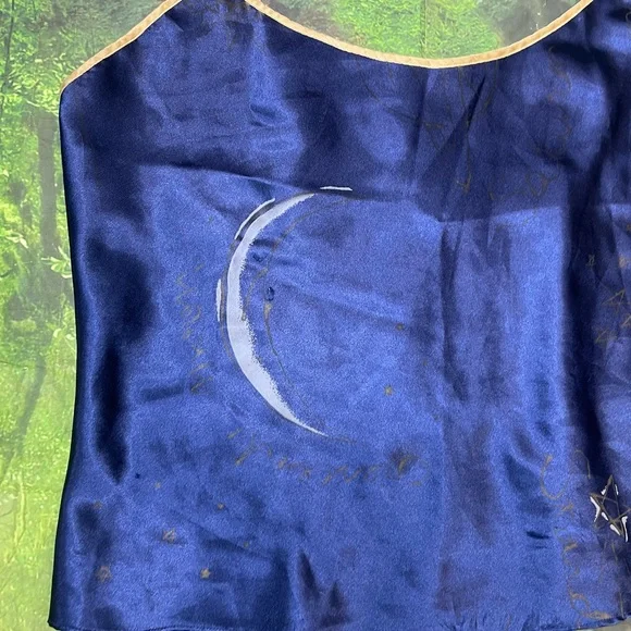 Vintage 1990s Micro Celestial Night Midnight Blue Camisole Moon Stars Silky - Picture 3 of 9